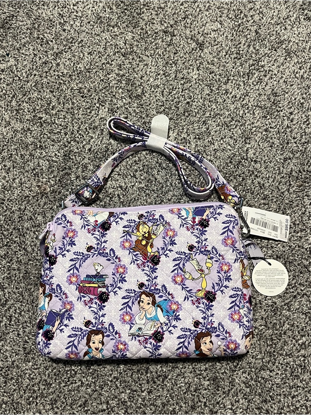 Disney Vera Bradley Lavender Floral Beauty and the Beast Cross Body Purse